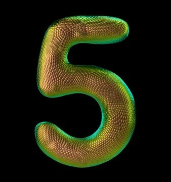Number 5 five made of natural gold snake skin texture isolated on black Illustrazione stock