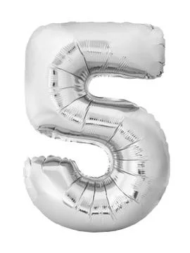 Number 5 five made of silver inflatable balloon isolated on white background Stock Photos