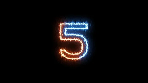 Number 5 (five) - outline fire and ice glowing on transparent background Stock Footage 104933170