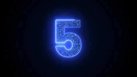 Number 5 Glowing Blue Neon Animation with Sparkling Particles Stock Footage 345040938