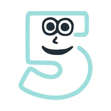 Number 5 happy eccentric smiling character, smiley face vector clip art Stock Illustration