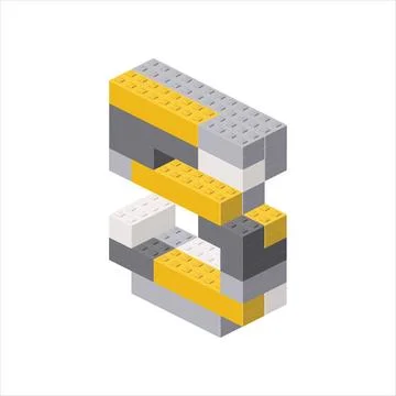 Number 5 in isometric view assembled from plastic blocks. Vector Stock Illustration