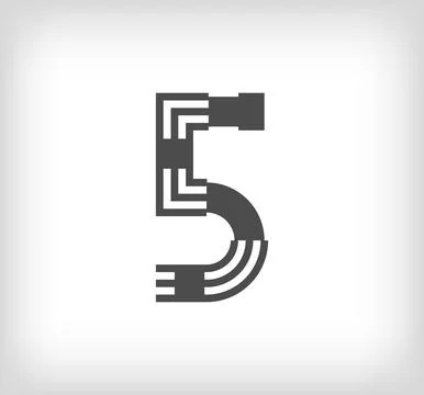 Number 5 linear modern logo. The letter is in the form of stripes. Stock Illustration