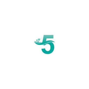 Number 5 logo  coconut tree and water wave icon design Illustrazione stock