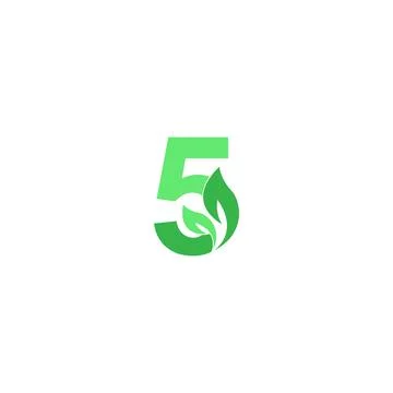 Number 5 logo leaf icon design concept Stock Illustration