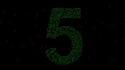 Number 5 with matrix code on plain black background Stock Footage 244690523