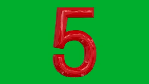 Number 5 rotating on a green background in a red shiny colour, with loop. Video stock 265149077