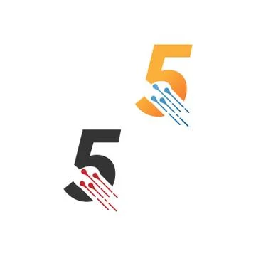 Number 5  simple  tech logo with circuit lines style icon Stock Illustration