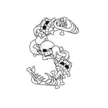 Number 5 skeleton. Bones Font five. Anatomy of an alphabet symbol. dead ABC.. Stock Illustration