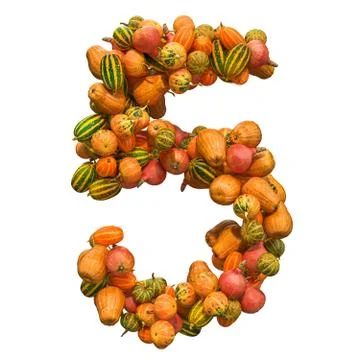 Number 5 from squashes, 3D rendering Illustrazione stock