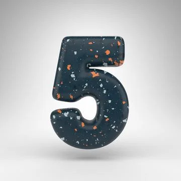 Number 5 on white background. 3D number with blue terrazzo pattern texture. Stock Illustration