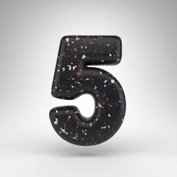 Number 5 on white background. 3D number with black terrazzo pattern texture. Illustrazione stock