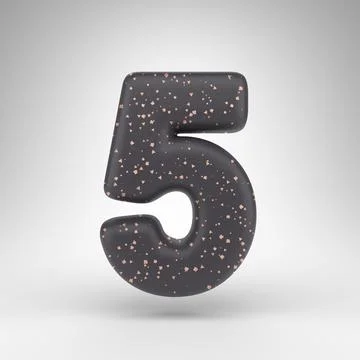Number 5 on white background. Black matte 3D number with copper dots texture. イラスト素材
