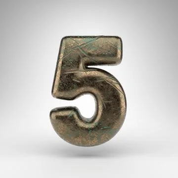 Number 5 on white background. Bronze 3D number with oxidized scratched textur Stock-Illustration