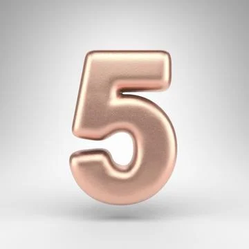 Number 5 on white background. Matte copper 3D number with shiny metallic text Stockillustratie