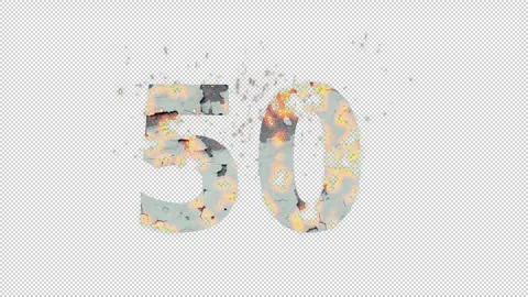 Number 50 with fire and ashes with alpha channel, fifty, numberology Stock Footage 268033583