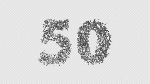 Number 50 Made of Numbers. 3D Font Number Animation with Alpha Channel Video stock 302173012