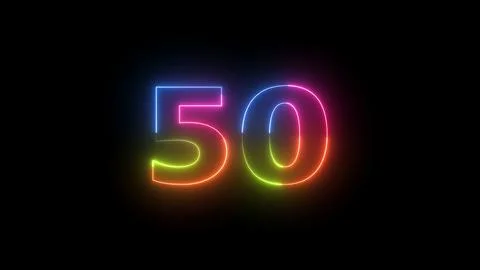 Number 50 in neon glowing light effect on dark black backdrop Stock Illustration