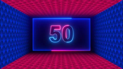 Number 50 Neon Light In The Middle Rectangle Shape Inside Artistic Texture  스톡 일러스트