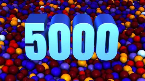 Number 5000 3D Extrude On Blue Red Colorful Ball Pit Balls Background 3D  Stock Illustration