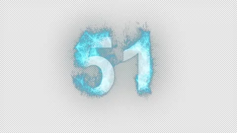 Number 51 in blue fire with alpha channel, number fifty one Stock Footage 265401470