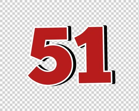 Number 51 Bold Red with White Outline sign symbol on Transparent Background Stock Illustration