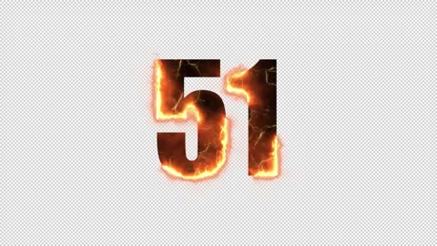 Number 51 is on fire with alpha channel, numbers are on fire, number fifty o Stock Footage 260936795