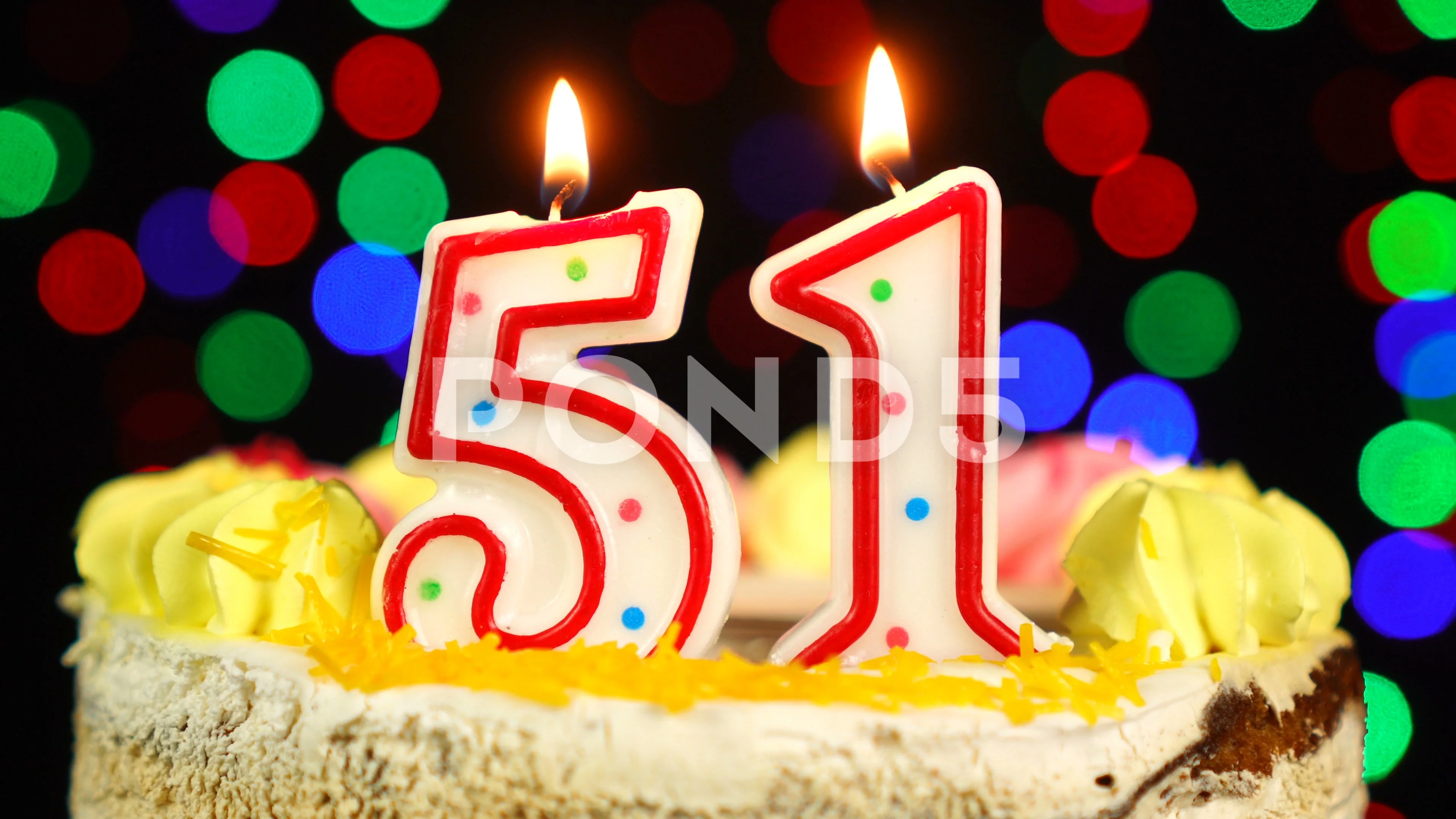 Birthday Cake with 51 Number Candle on Blue Backgraund Stock Image - Image  of macro, number: 170353241