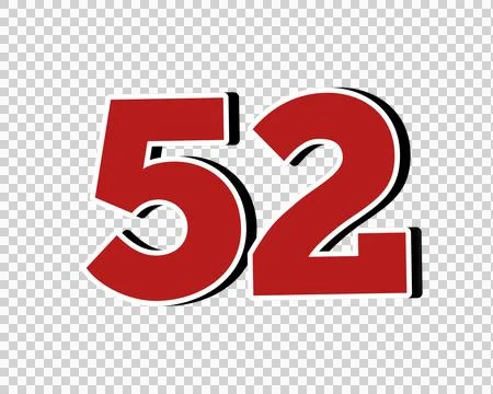 Number 52 Bold Red with White Outline sign symbol on Transparent Background Stock Illustration