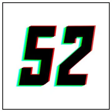 Number 52, fifty two vector desing logo.Dynamic, split-color, shadow of  numb Illustrazione stock