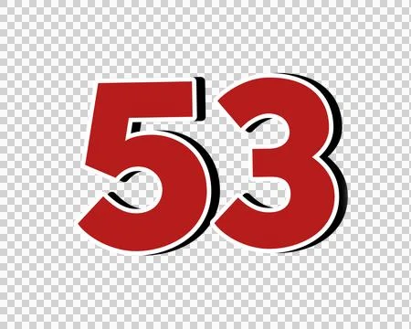 Number 53 Bold Red with White Outline sign symbol on Transparent Background Stock Illustration