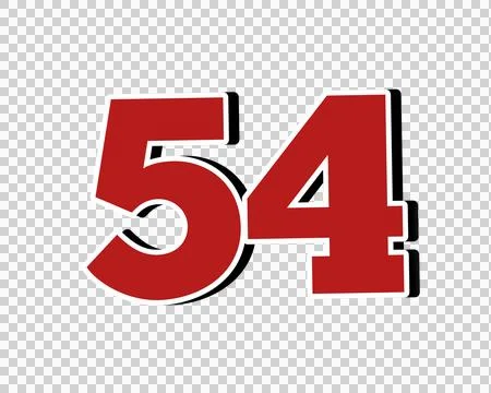Number 54 Bold Red with White Outline sign symbol on Transparent Background Stock Illustration