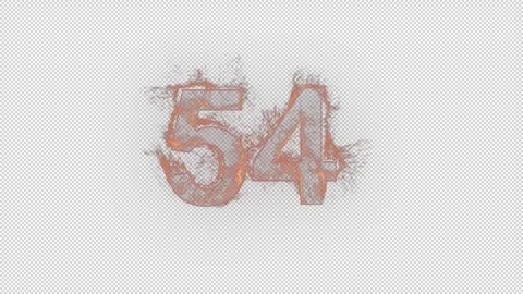 Number 54 on fire with alpha channel, number fifty four Stock Footage 263540237
