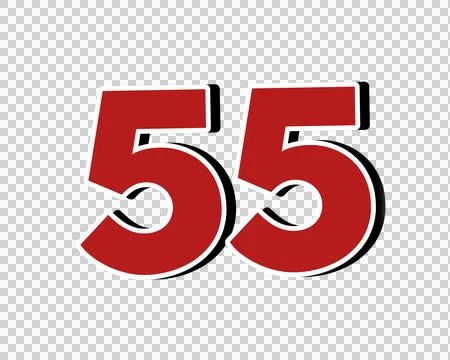 Number 55 Bold Red with White Outline sign symbol on Transparent Background Stock Illustration