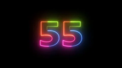 Number 55 in neon glowing light effect on dark black backdrop Stock Illustration