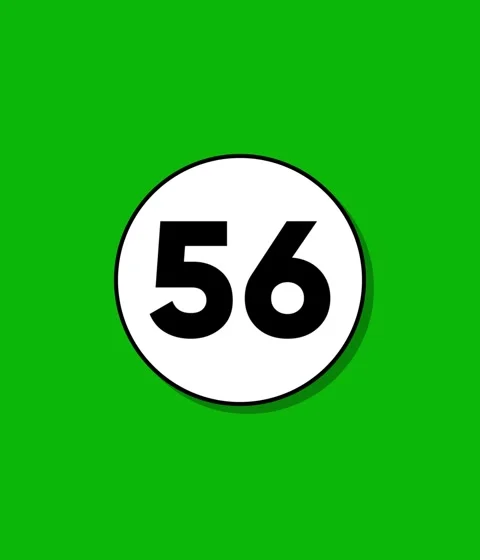 Number 56 appears on white circle graphic against green background motion f.. Stock Footage 332396513