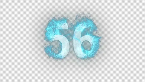 Number 56 in blue fire with alpha channel, number fifty six Stock Footage 265403219