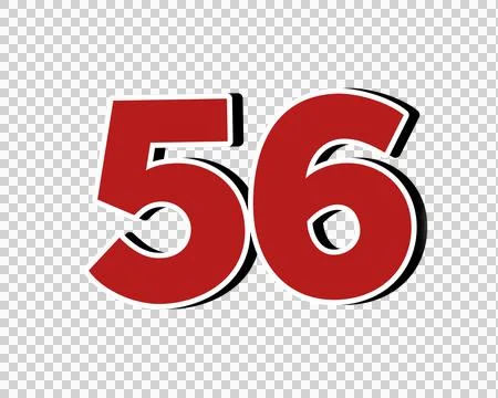 Number 56 Bold Red with White Outline sign symbol on Transparent Background Stock Illustration