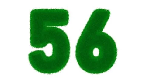 Number 56 from natural green font in the form of grass on an isolated white.. Stock Illustration