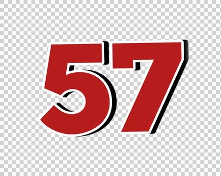 Number 57 Bold Red with White Outline sign symbol on Transparent Background 스톡 일러스트
