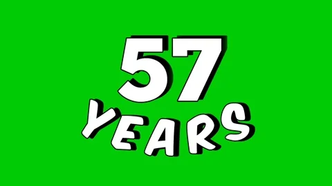 Number 57 years text animation motion graphics cartoon on green Stock Footage 308683754