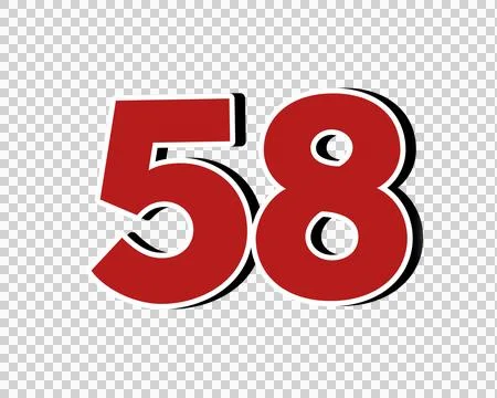 Number 58 Bold Red with White Outline sign symbol on Transparent Background Stock-Illustration