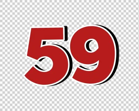 Number 59 Bold Red with White Outline sign symbol on Transparent Background Illustration