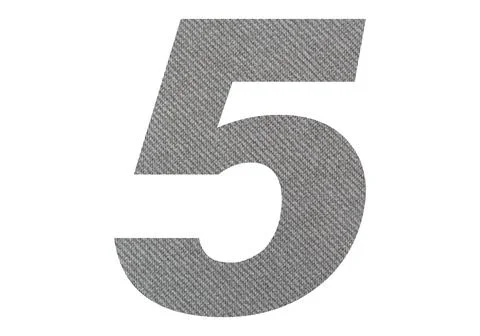 Number 5,five with gray fabric texture on white background Stock Photos