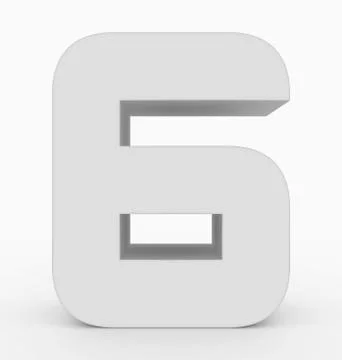 Number 6 3d cubic rounded white isolated on white Stock Illustration
