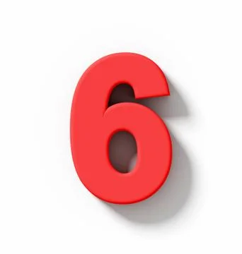 Number 6 3D red isolated on white with shadow - orthogonal projection Illustrazione stock