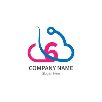Number 6 combined with cloud technology icon logo Illustrazione stock