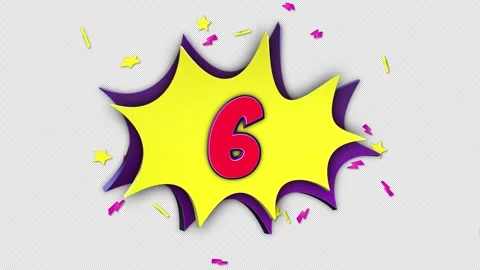 Number 6 Comic Text Animation Background on Alpha Channel, Loop Stock Footage 300450921