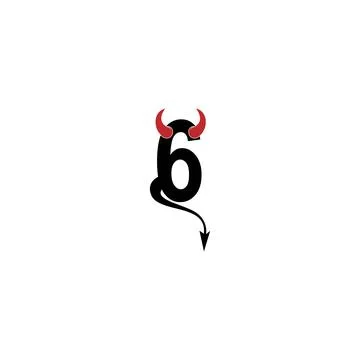 Number 6 with devil's horns and tail icon logo design vector 스톡 일러스트