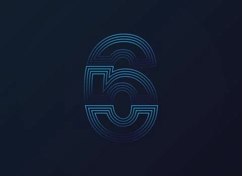 Number 6 font, digital technology design, network concept.  Vector illustrati Stock Illustration